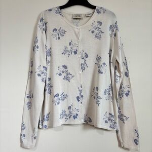 Vintage Field Manor silk cotton beaded floral Knit button up granny cardigan L